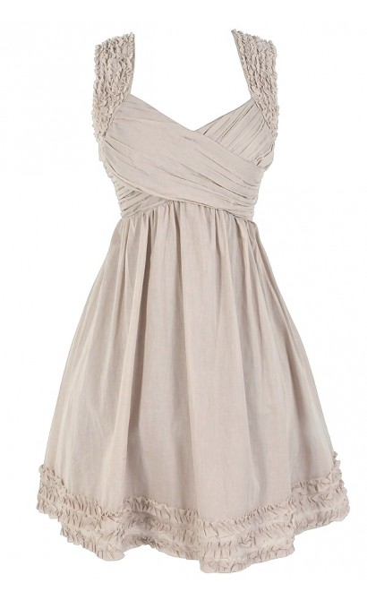 McKenzie Pleated Cotton Dress in Taupe